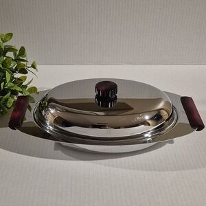 GOURMATES GLO-HILL Vintage Chrome Lidded Serving Dish with Glass Divided Insert